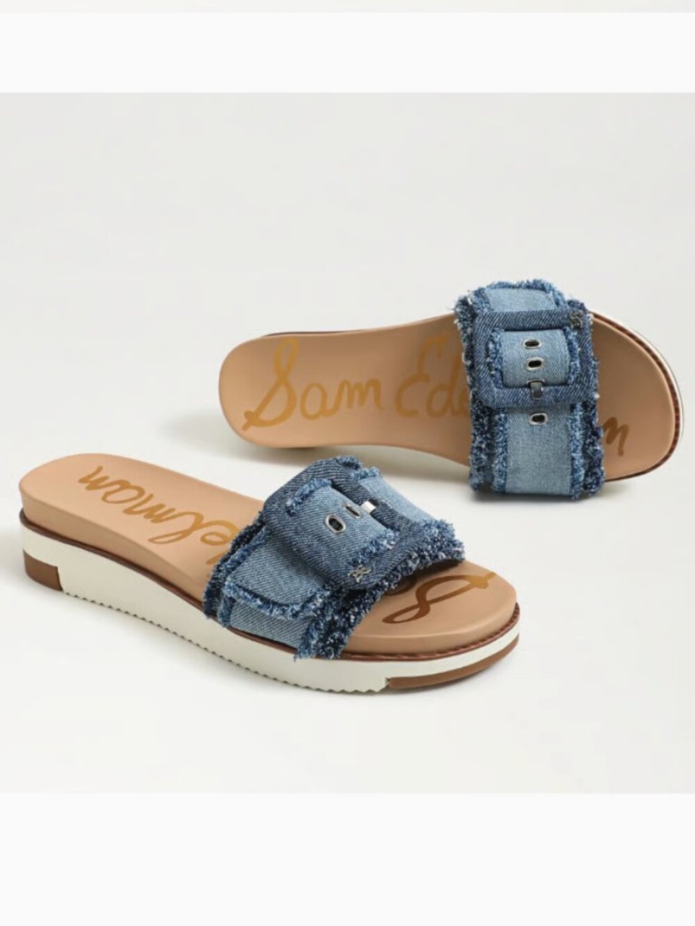 NEW $120 Sam Edelman Ariane Platform Slide Sandal 11 M, BLUE MULTI DENIM